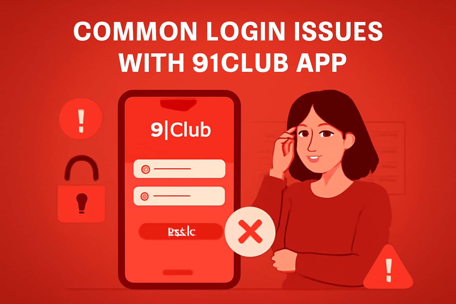 An informational scene highlighting common login issues related to the 91Club App.