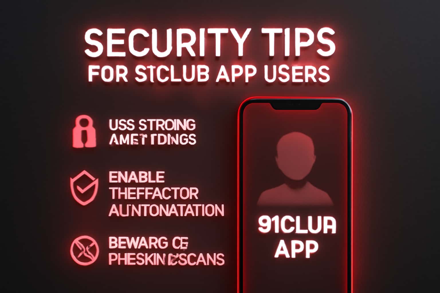 Informational scene highlighting security tips for 91Club App users.