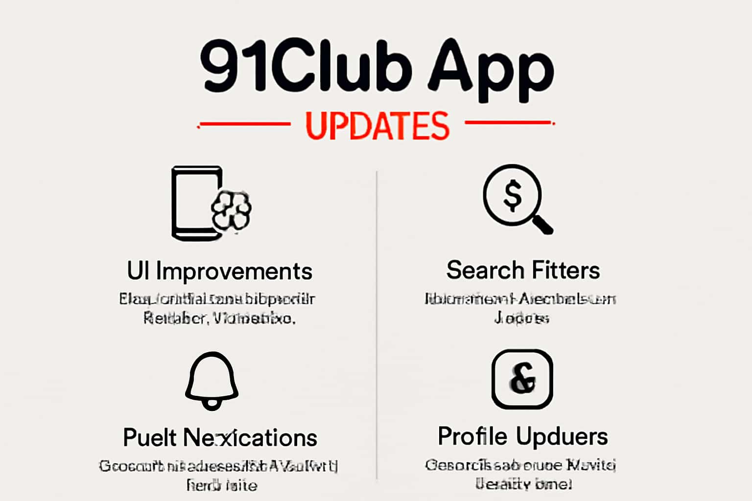 A high-quality informational graphic about 91Club App updates.